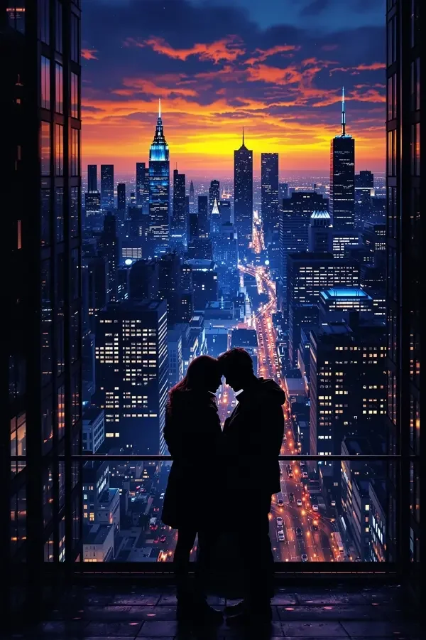 甜宠短剧《掌心小姐有点毒》海报，男女主城顶夜景相拥